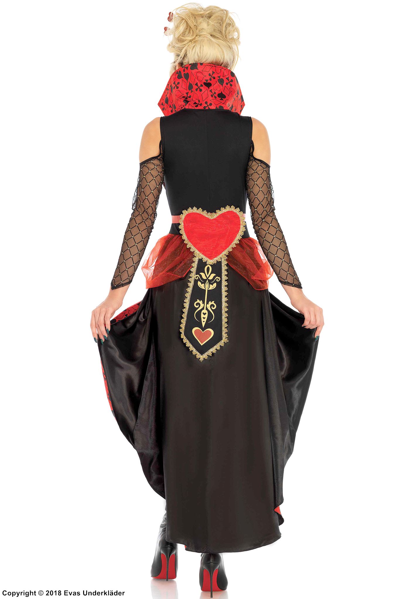Red Queen from Alice in Wonderland, costume dress, cold shoulder, stay up collar